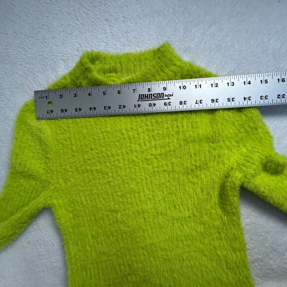 Anthropologie Womens Lime Green Fuzzy Knit Cropped Sweater XS Mock Neck New - Picture 6 of 8